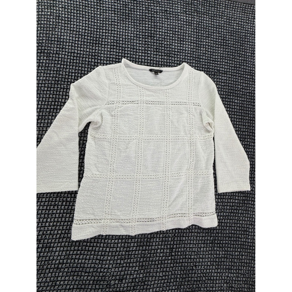 Banana Republic Womens White Eyelet Lace Grid Knit Top 3/4 Sleeve Size M